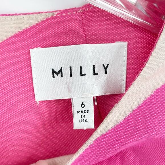 Milly Hot Pink Sand Wave Print Sleeveless Cotton Shift Dress Womens Size 6 - Picture 6 of 12